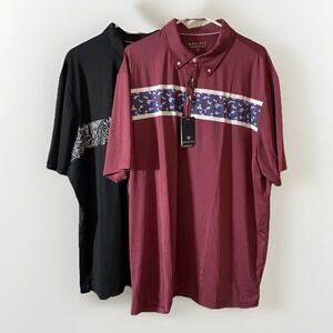 Maelreg Performance Golf Polo 3XL Black Maroon Geo 4 Way Stretch Lot Of 2 UPF 30